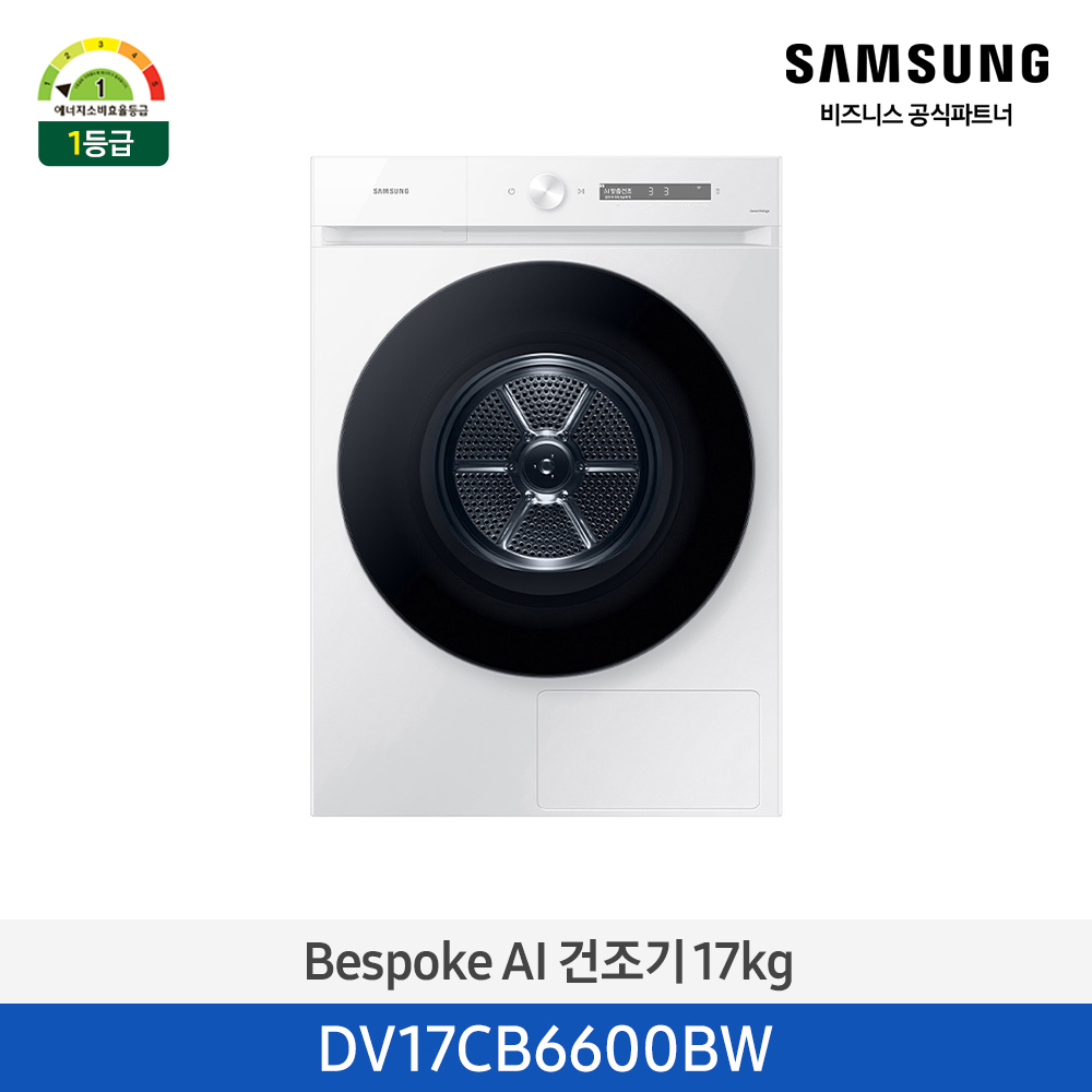 [삼성전자] 비스포크 그랑데 건조기 AI 17kg 1등급 화이트 DV17CB6600BW